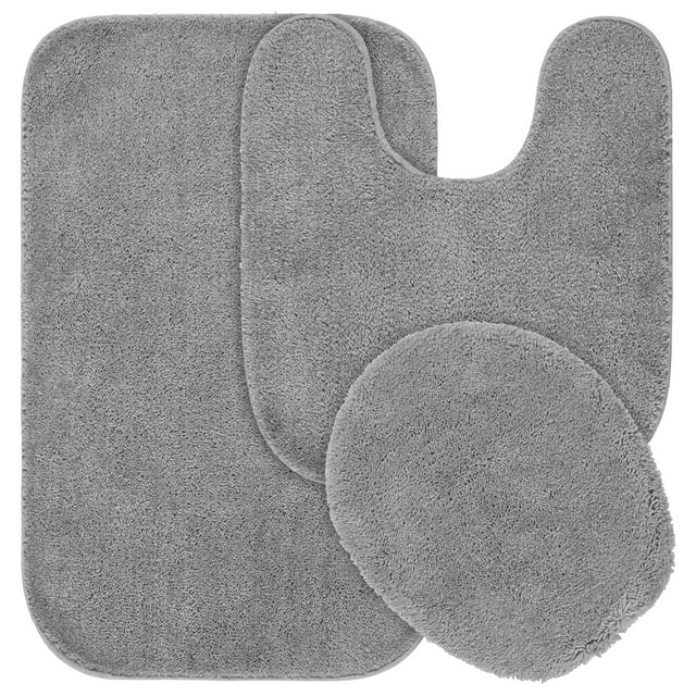 Garland Rug Traditional Platinum Gray 3-Piece Washable Nylon Bathroom ...