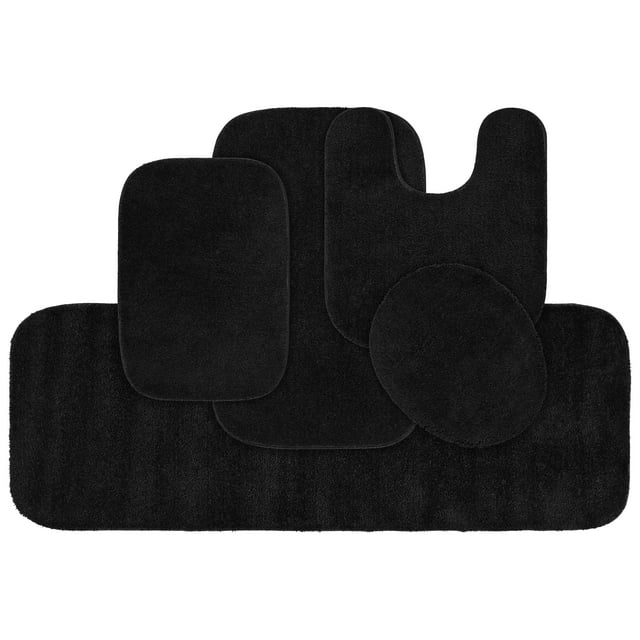 Garland Rug Traditional 5 Piece Nylon Washable Bathroom Rug Set Black