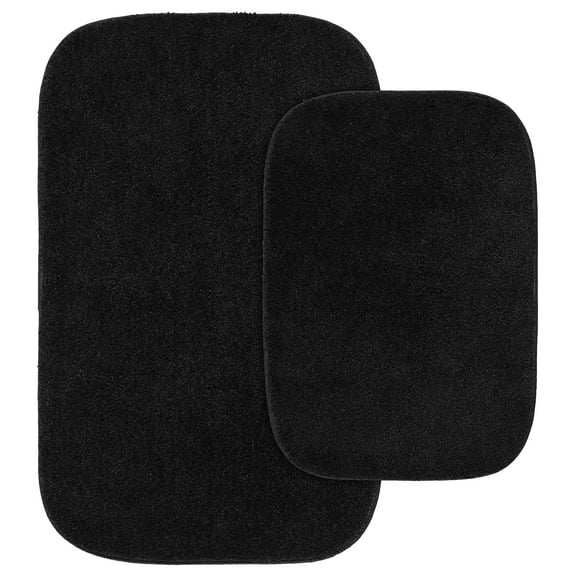 Garland Rug Traditional Washable Bath Rug Set, 2 Piece Set (17"x24" Bath Rug, & 21"x34" Bath Rug) Black
