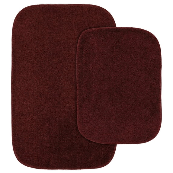 Garland Rug Traditional Washable Bath Rug Set, 2 Piece Set (17"x24" Bath Rug, & 21"x34" Bath Rug) Chili Red