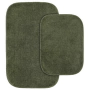Garland Rug Traditional Washable Bath Rug Set, 2 Piece Set (17"x24" Bath Rug, & 21"x34" Bath Rug) Deep Fern