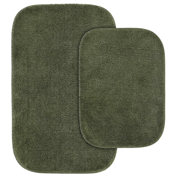Garland Rug Traditional Washable Bath Rug Set, 2 Piece Set (17"x24" Bath Rug, & 21"x34" Bath Rug) Deep Fern