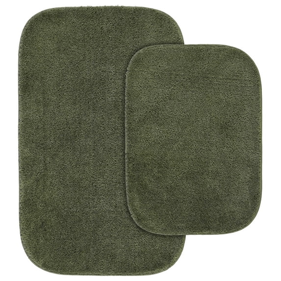Garland Rug Traditional Washable Bath Rug Set, 2 Piece Set (17"x24" Bath Rug, & 21"x34" Bath Rug) Deep Fern