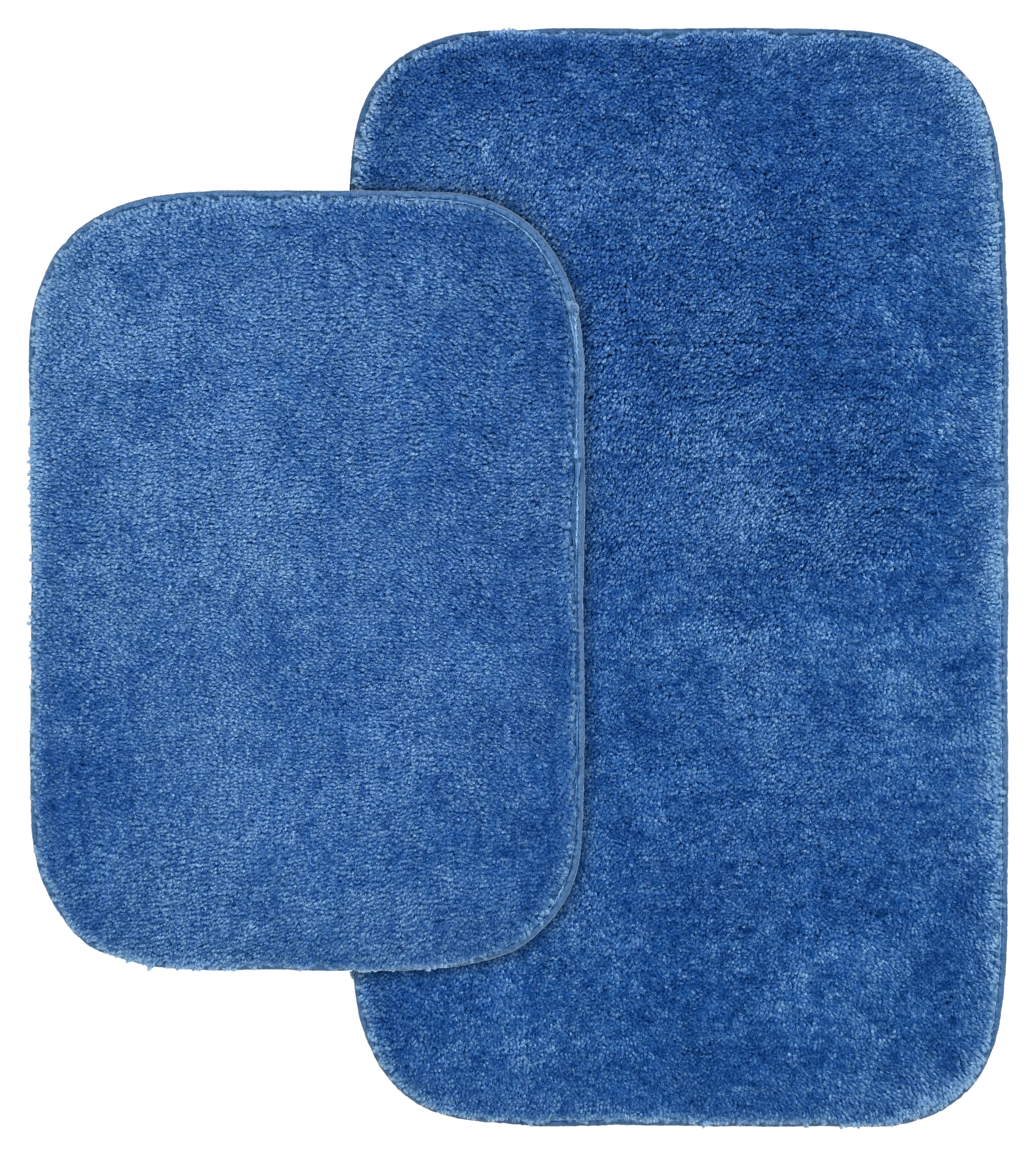Electric Blue Plush Nylon Traditional 2-Piece Bath Rug Set
