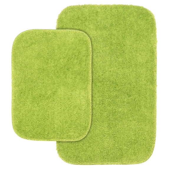 Garland Rug Traditional Washable Bath Rug Set, 2 Piece Set (17"x24" Bath Rug, & 21"x34" Bath Rug) Lime-Aid