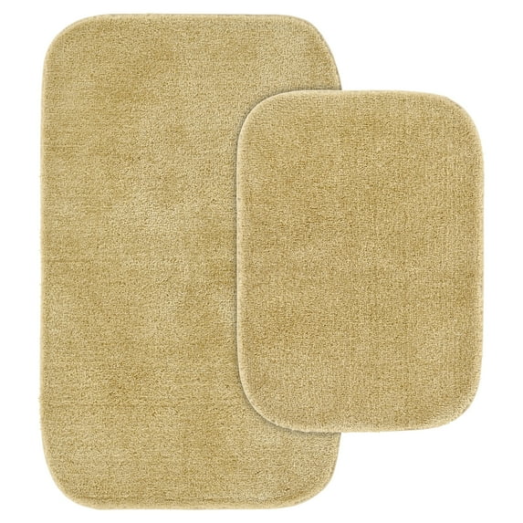 Garland Rug Traditional Washable Bath Rug Set, 2 Piece Set (17"x24" Bath Rug, & 21"x34" Bath Rug) Linen
