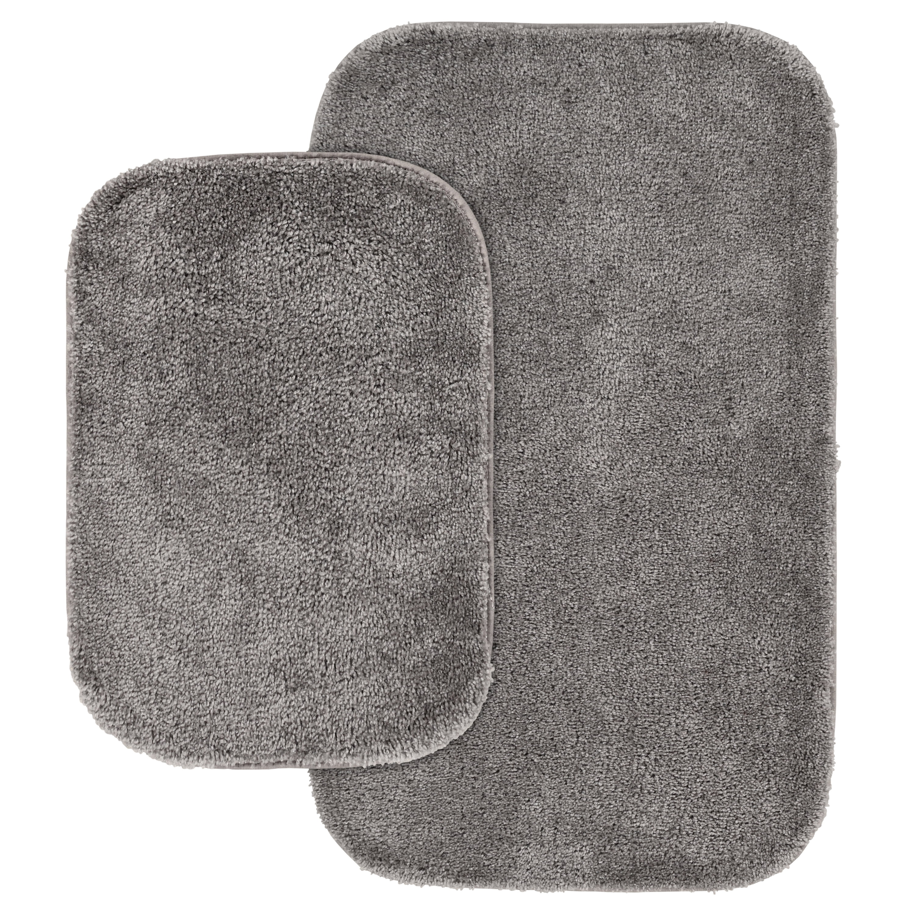 Garland Rug Traditional Washable Bath Rug Set, 2 Piece Set (17"x24" Bath Rug, & 21"x34" Bath Rug) Medium Gray