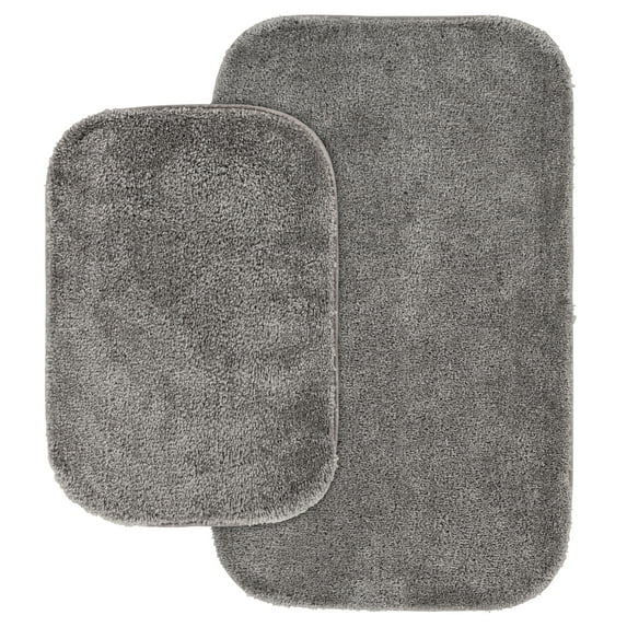Garland Rug Traditional Washable Bath Rug Set, 2 Piece Set (17"x24" Bath Rug, & 21"x34" Bath Rug) Medium Gray