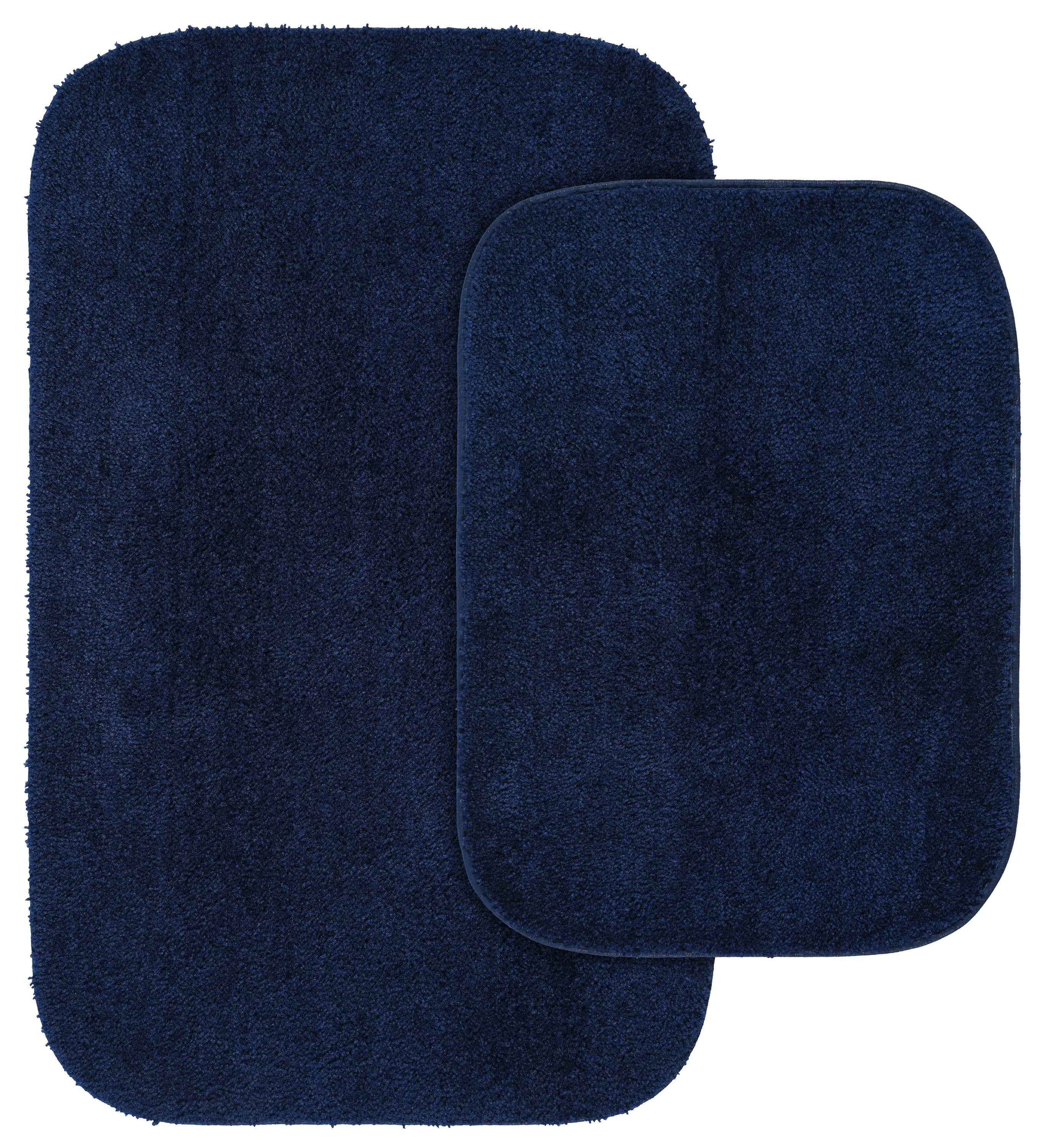 Navy Plush Nylon 2-Piece Washable Bath Rug Set
