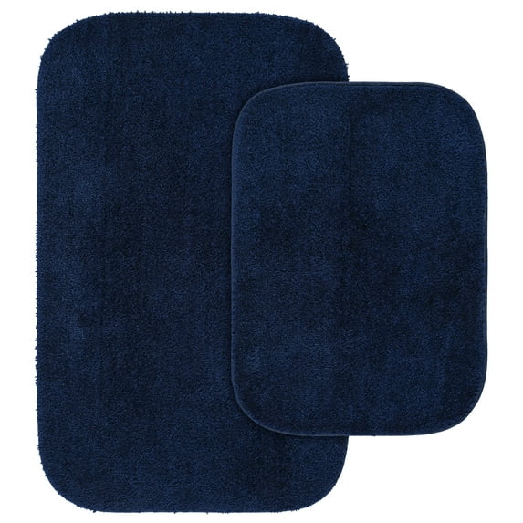 Garland Rug Traditional Washable Bath Rug Set, 2 Piece Set (17"x24" Bath Rug, & 21"x34" Bath Rug) Navy