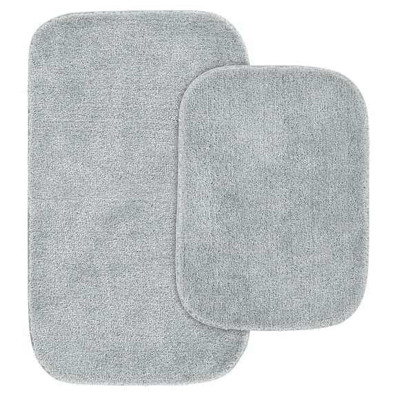 Garland Rug Traditional Washable Bath Rug Set, 2 Piece Set (17"x24" Bath Rug, & 21"x34" Bath Rug) Platinum Gray