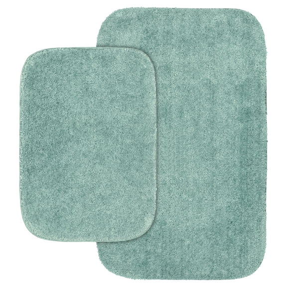 Garland Rug Traditional Washable Bath Rug Set, 2 Piece Set (17"x24" Bath Rug, & 21"x34" Bath Rug) Sea Foam