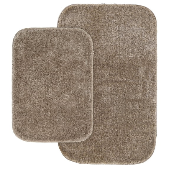 Garland Rug Traditional Washable Bath Rug Set, 2 Piece Set (17"x24" Bath Rug, & 21"x34" Bath Rug) Taupe