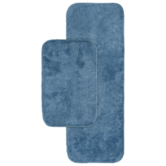 Garland Rug Traditional Washable Bath Rug Set, 2-Piece Set (21"x34" Bath Rug, & 22"x60" Runner) Basin Blue