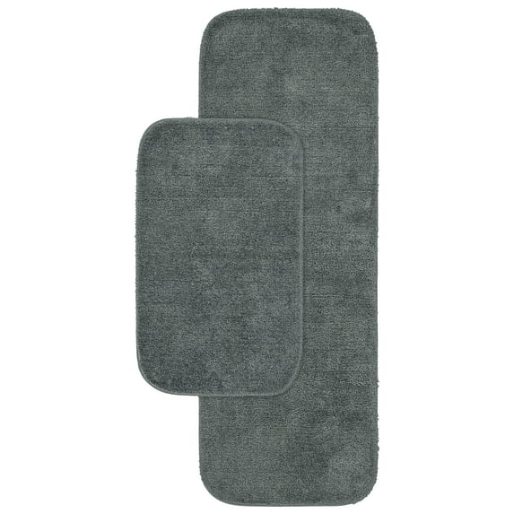 Garland Rug Traditional Washable Bath Rug Set, 2-Piece Set (21"x34" Bath Rug, & 22"x60" Runner) Dark Gray