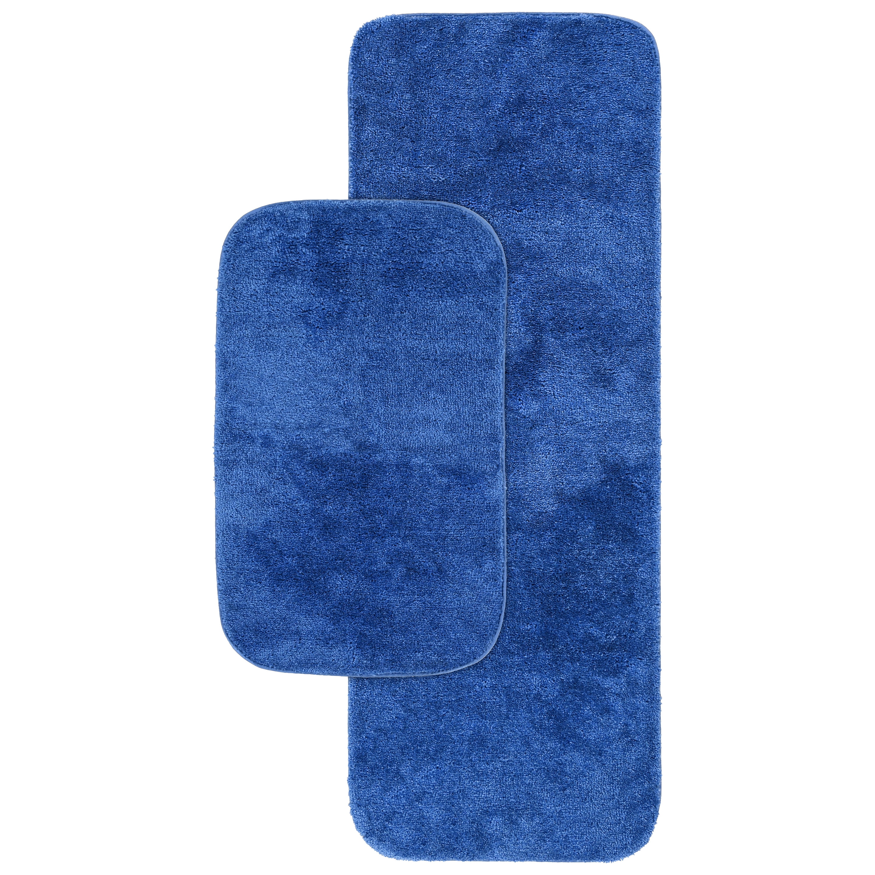 Electric Blue Nylon Washable Bathroom Rug Set with Latex Backing