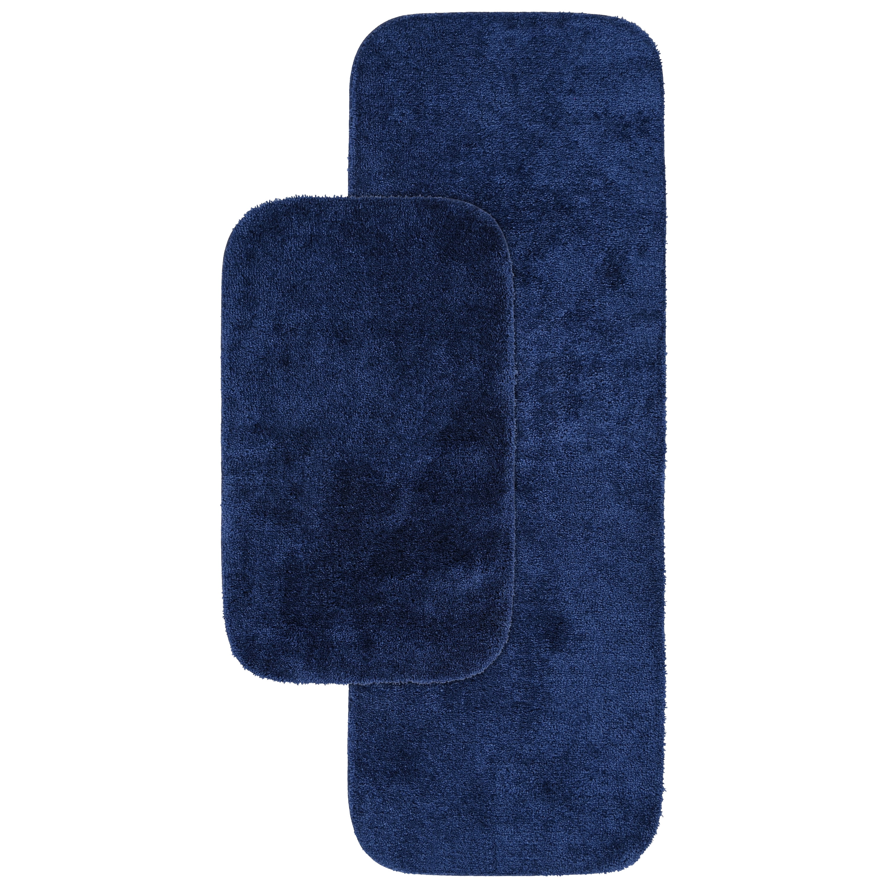 Navy Nylon Traditional Washable Bathroom Rug Set