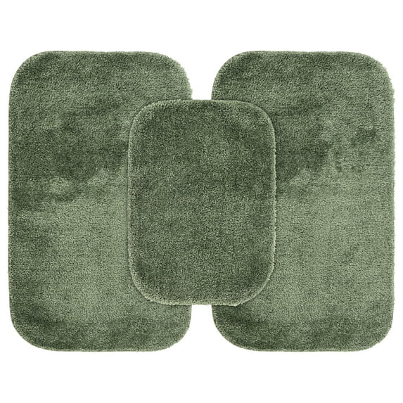 Garland Rug Traditional Washable Bath Rug Set, 3-Piece Set (17"x24" Bath Rug and Two 21"x34" Bath Rugs) Deep Fern