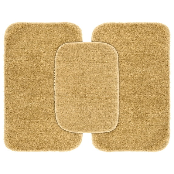 Garland Rug Traditional Washable Bath Rug Set, 3-Piece Set (17"x24" Bath Rug and Two 21"x34" Bath Rugs) Linen