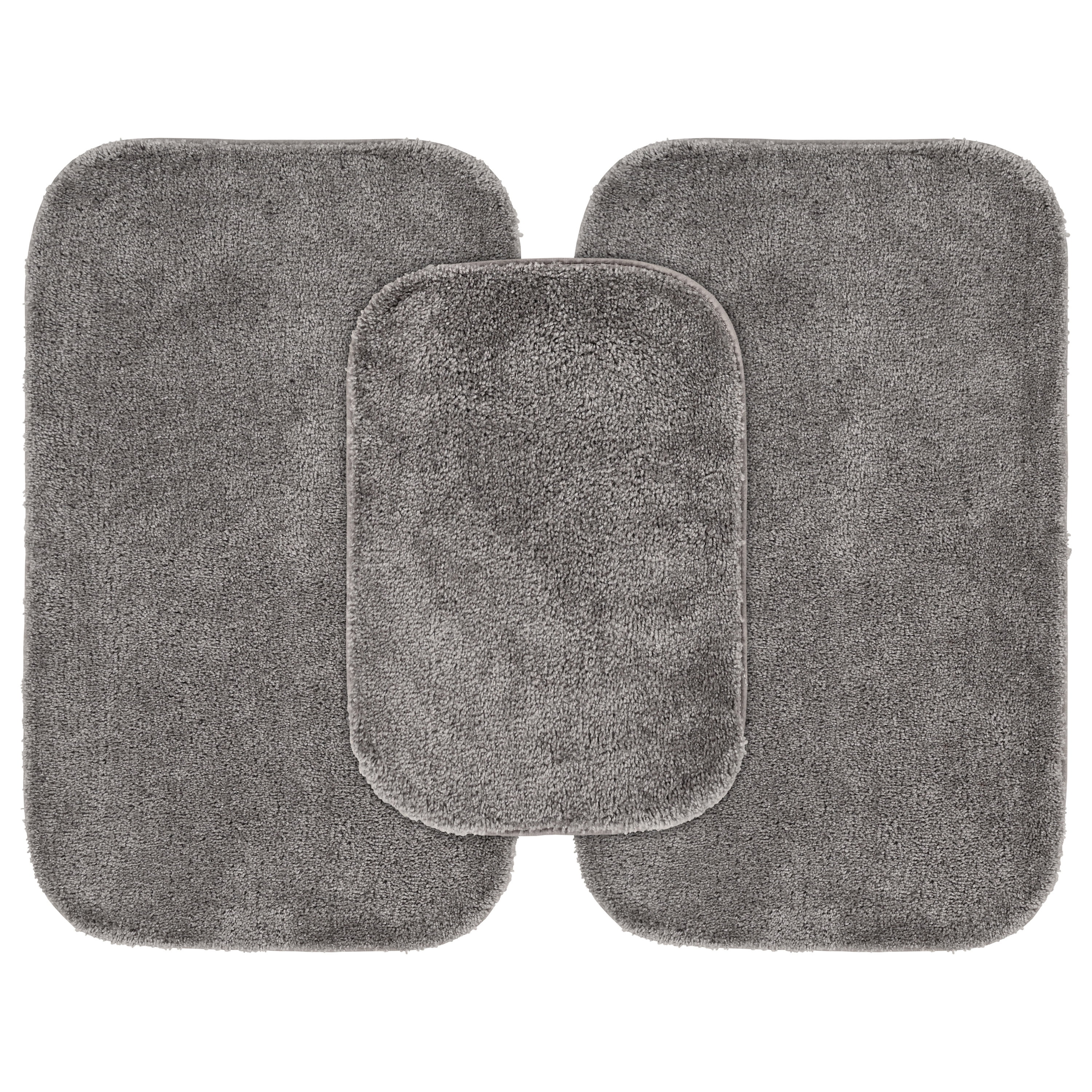 Garland Rug Traditional Washable Bath Rug Set, 3-Piece Set (17"x24" Bath Rug and Two 21"x34" Bath Rugs) Medium Gray