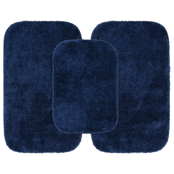 Garland Rug Traditional Washable Bath Rug Set, 3-Piece Set (17"x24" Bath Rug and Two 21"x34" Bath Rugs) Navy