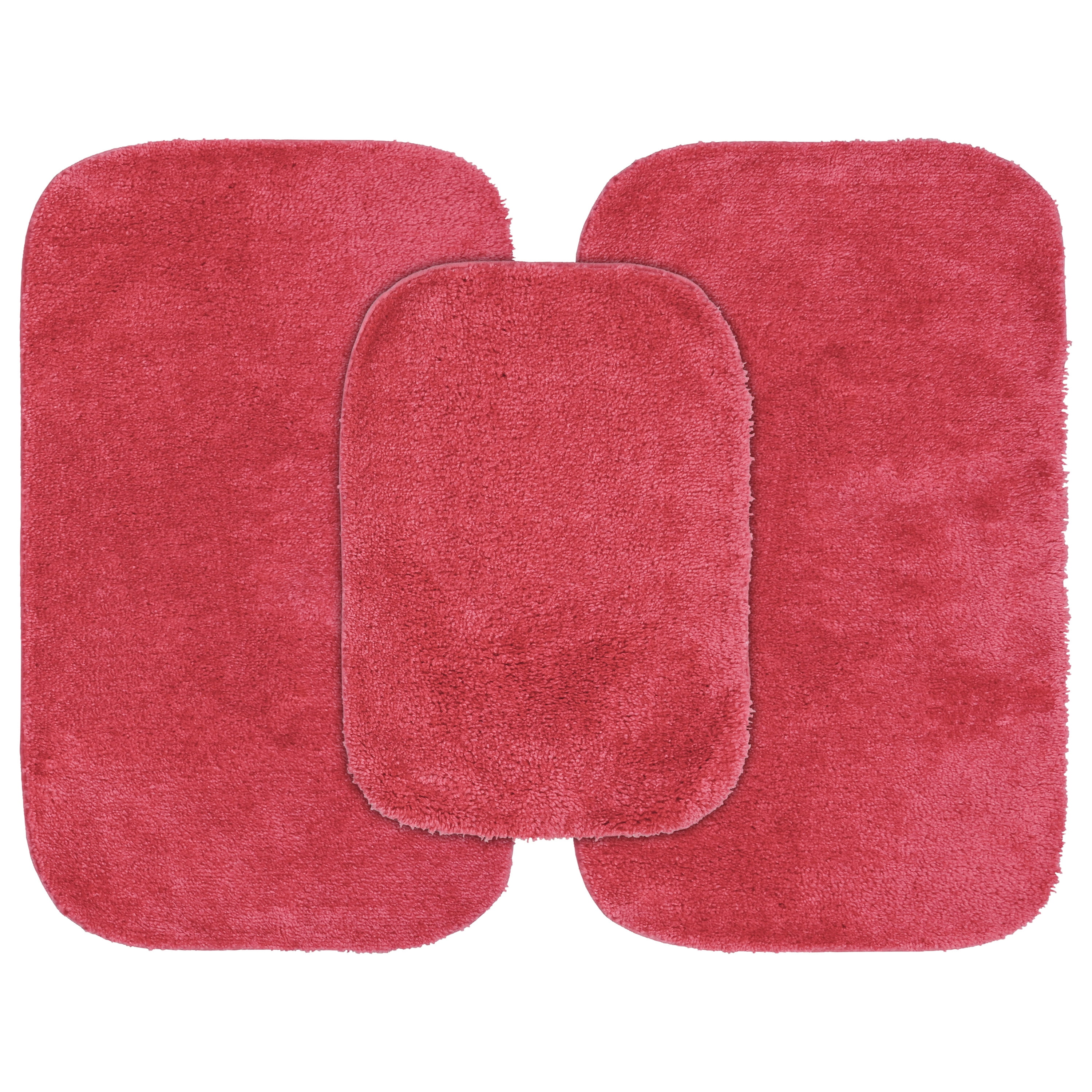 Garland Rug Traditional Washable Bath Rug Set, 3-Piece Set (17"x24" Bath Rug and Two 21"x34" Bath Rugs) Pink Hibiscus
