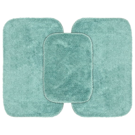 Garland Rug Traditional Washable Bath Rug Set, 3-Piece Set (17"x24" Bath Rug and Two 21"x34" Bath Rugs) Sea Foam