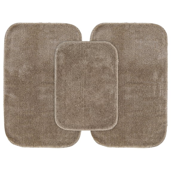 Garland Rug Traditional Washable Bath Rug Set, 3-Piece Set (17"x24" Bath Rug and Two 21"x34" Bath Rugs) Taupe
