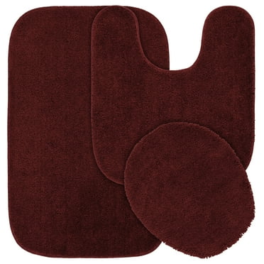 Garland Rug Traditional Washable Bath Rug Set, 3 Piece Set (21"x34" Bath Rug, Contour Rug, & Toilet Lid) Chili Red