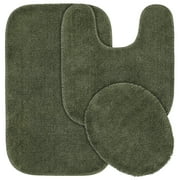 Garland Rug Traditional Washable Bath Rug Set, 3 Piece Set (21"x34" Bath Rug, Contour Rug, & Toilet Lid) Deep Fern