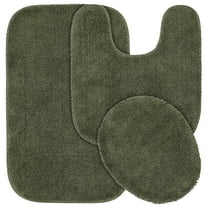 Garland Rug Traditional Washable Bath Rug Set, 3 Piece Set (21"x34" Bath Rug, Contour Rug, & Toilet Lid) Deep Fern