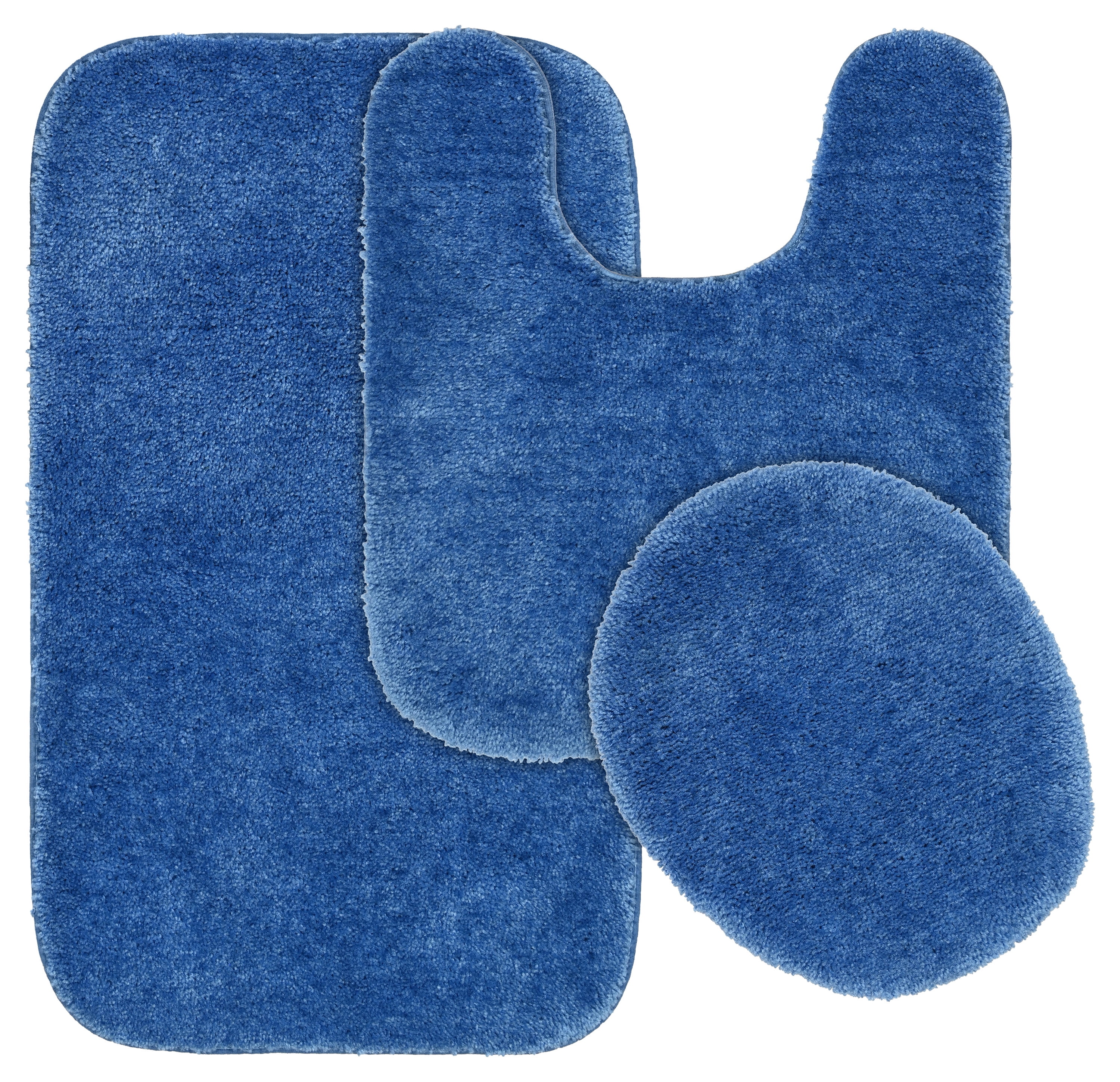 Electric Blue Traditional Plush Nylon 3-Piece Bath Rug Set