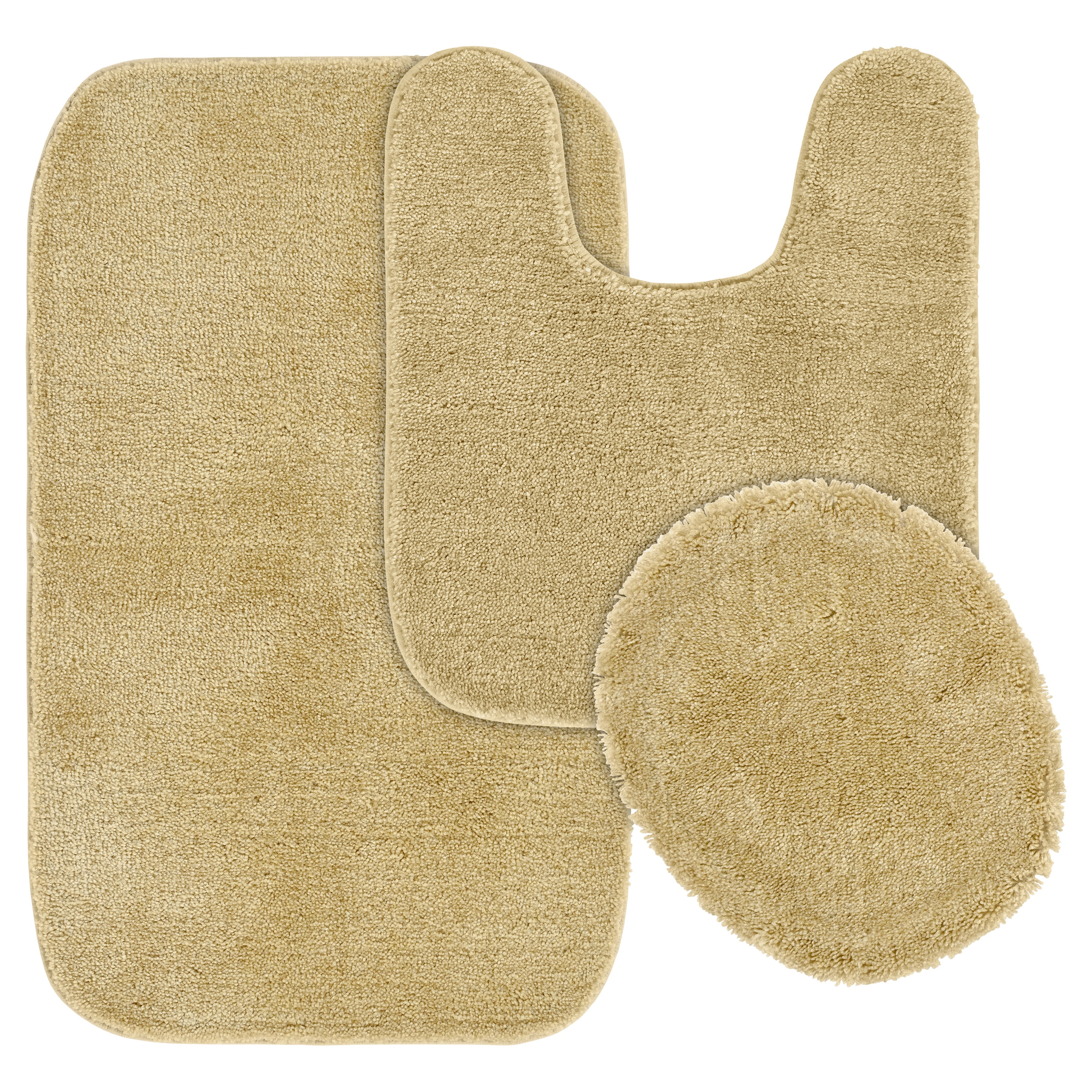 Garland Rug Traditional Washable Bath Rug Set, 3 Piece Set (21"x34" Bath Rug, Contour Rug, & Toilet Lid) Linen