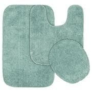 Garland Rug Traditional Washable Bath Rug Set, 3 Piece Set (21"x34" Bath Rug, Contour Rug, & Toilet Lid) Sea Foam
