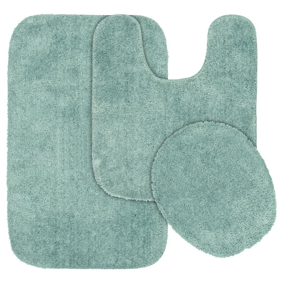 Garland Rug Traditional Washable Bath Rug Set, 3 Piece Set (21"x34" Bath Rug, Contour Rug, & Toilet Lid) Sea Foam