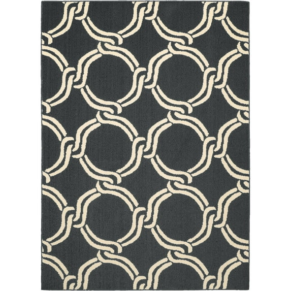 Garland Rugs Large Twisted Rope Cinder Gray, Ivory 5' x 7' Nautical Indoor Area Rug