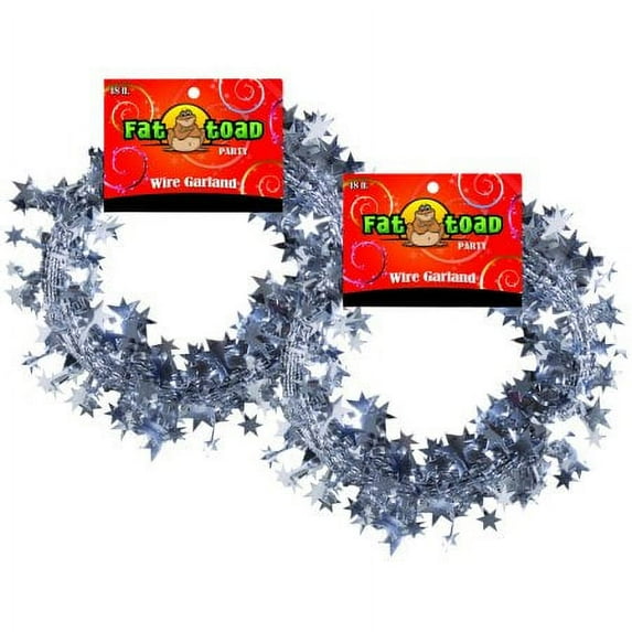 Garland Silver Stars Party Decoration 18 Feet - 2 Pack Fat Toad
