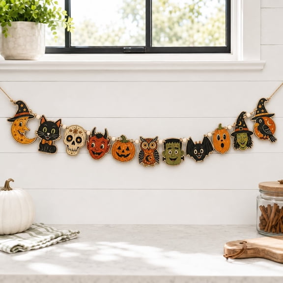 Garland Vintage Halloween Wooden Hanging Decor for Home
