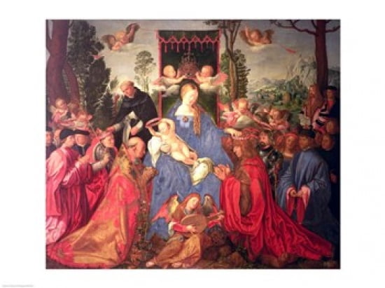 Garland of Roses Altarpiece 1600 Canvas Art - Albrecht Durer (24 x 18)