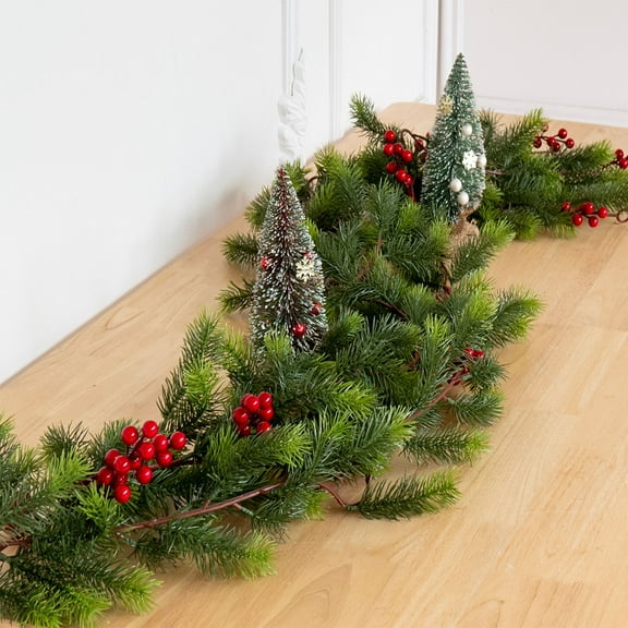 Garlands For Decoration Christmas,Greenery Decor Artificial Norfolk Pine Garland Christmas Decoration Photo Prop Hanging Ornament for Living Room Mantel Fireplace Front Door, with Berries