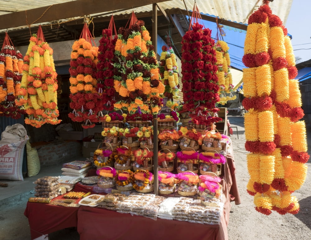 Garlands for sale outside of the Chamunda Devi Temple Padar Kangra District Himachal Pradesh India Canvas Art - Panoramic Images (12 x 36)