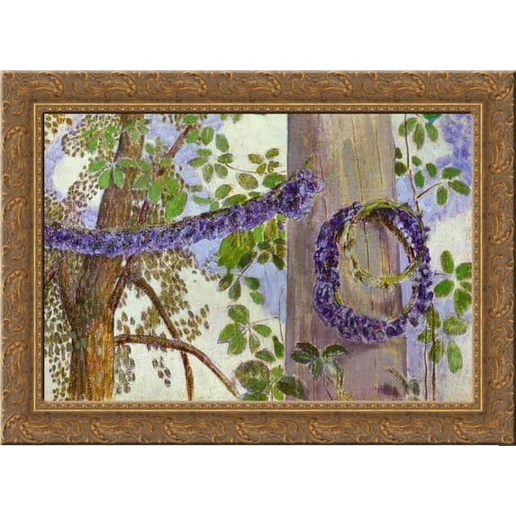 Garlands of Cornflowers 24x18 Gold Ornate Wood Framed Canvas Art by Victor Borisov-Musatov