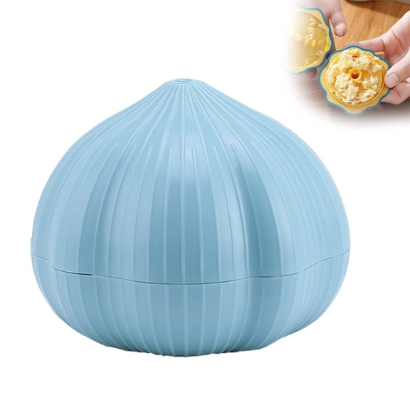 Garlic 2 in 1 Manual Garlic Rocking Rolling Mince Chopper Squeezer Masher Cutter with Easy Grip Handle and Stainless Construction, 6.3x7.6cm, Blue