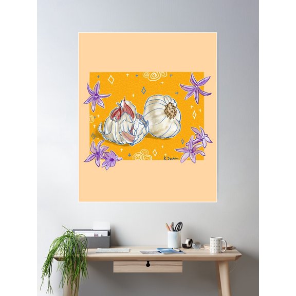 Garlic And Blossoms Poster Wall Art, Modern Wall Decor For Living Room Bedroom, 12x18 UNFRAMED