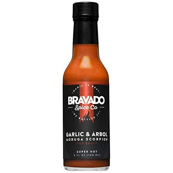 Garlic and Arbol Moruga Scorpion Hot Sauce By Bravado Spice Gluten Free, Vegan, Low Carb, Paleo Hot Sauce All Natural 5 oz Hot Sauce Bottle Award Winning Gourmet Hot Sauce