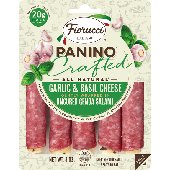Fiorucci Garlic & Basil Genoa Salami Crafted Paninos, 3 oz, 5 Paninos