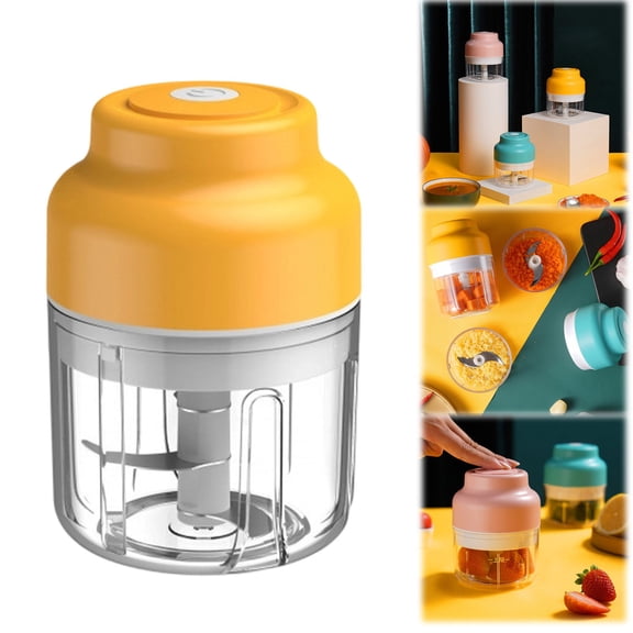 Garlic Chopper 2025 New Portable Veggie Chopper Garlic Grinder Masher Rechargeable Wireless Processor for Meat,Electric Garlic Grinder, Yellow, 300Ml