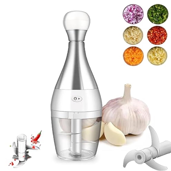 Garlic Chopper Manual Pressed Stainless Steel Kitchen Slicer Multifunctional Hand Tool Improve Meal Vegetable Cutter, 22 cm, White