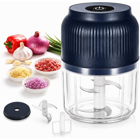 Garlic Crusher, Electric Garlic Chopper, USB Rechargeable Mini Prep Food Processor, 2026 Upgrade Vegetable,Fruit Chopper for Kitchen(Blue-FOur-Blade Head+Whisk)