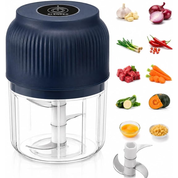 Garlic Crusher, Electric Garlic Chopper, USB Rechargeable Mini Prep Food Processor, 2026 Upgrade Vegetable,Fruit Chopper for Kitchen(Blue-Three-Blade Head)
